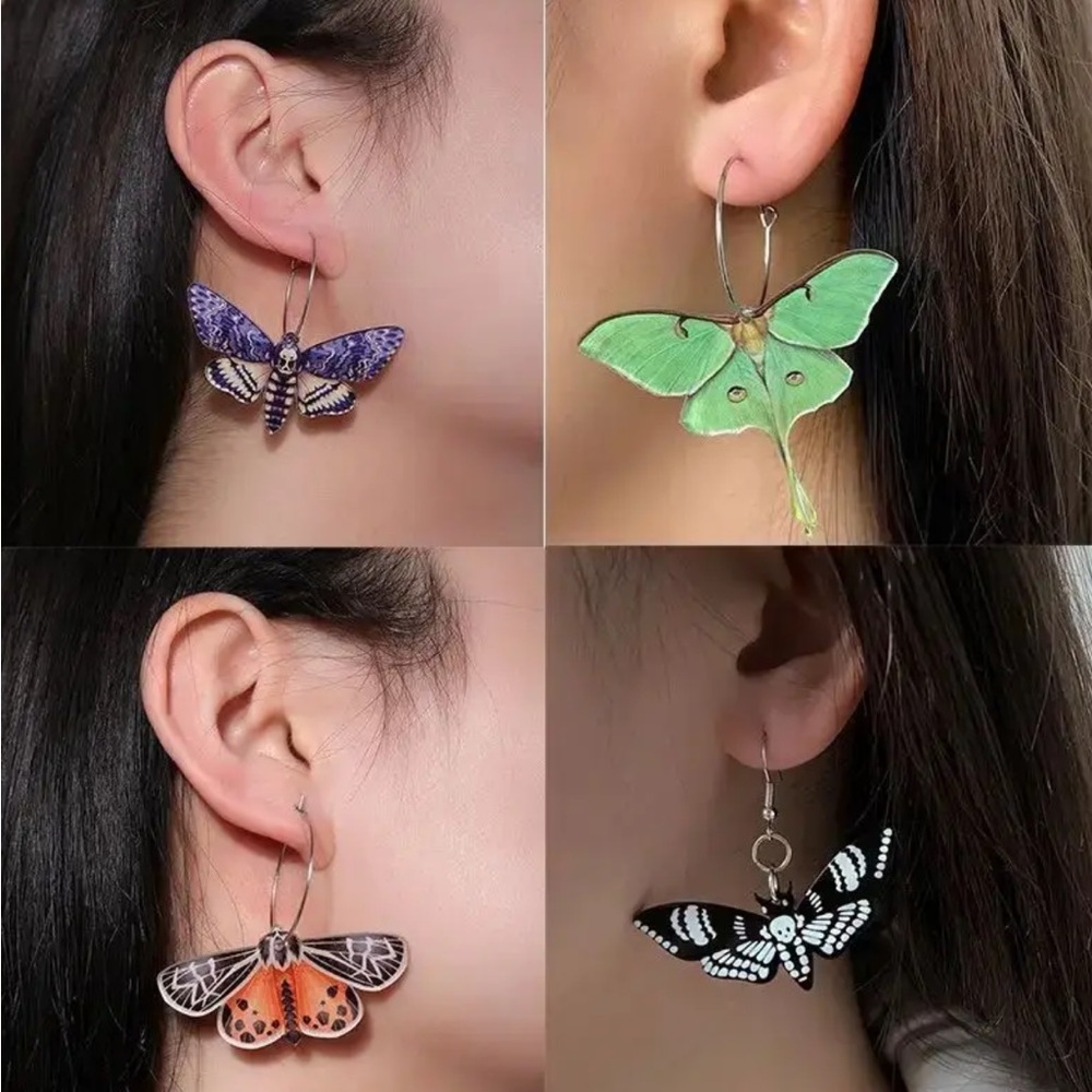 Green Luna Moth Hoop Earrings - Picture 2 of 4